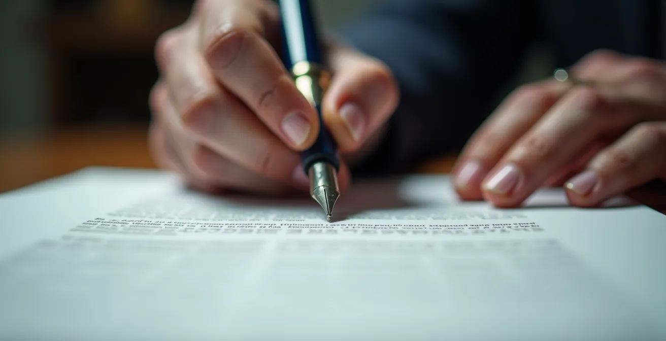 Vue macro de mains signant un document avec un stylo plume élégant