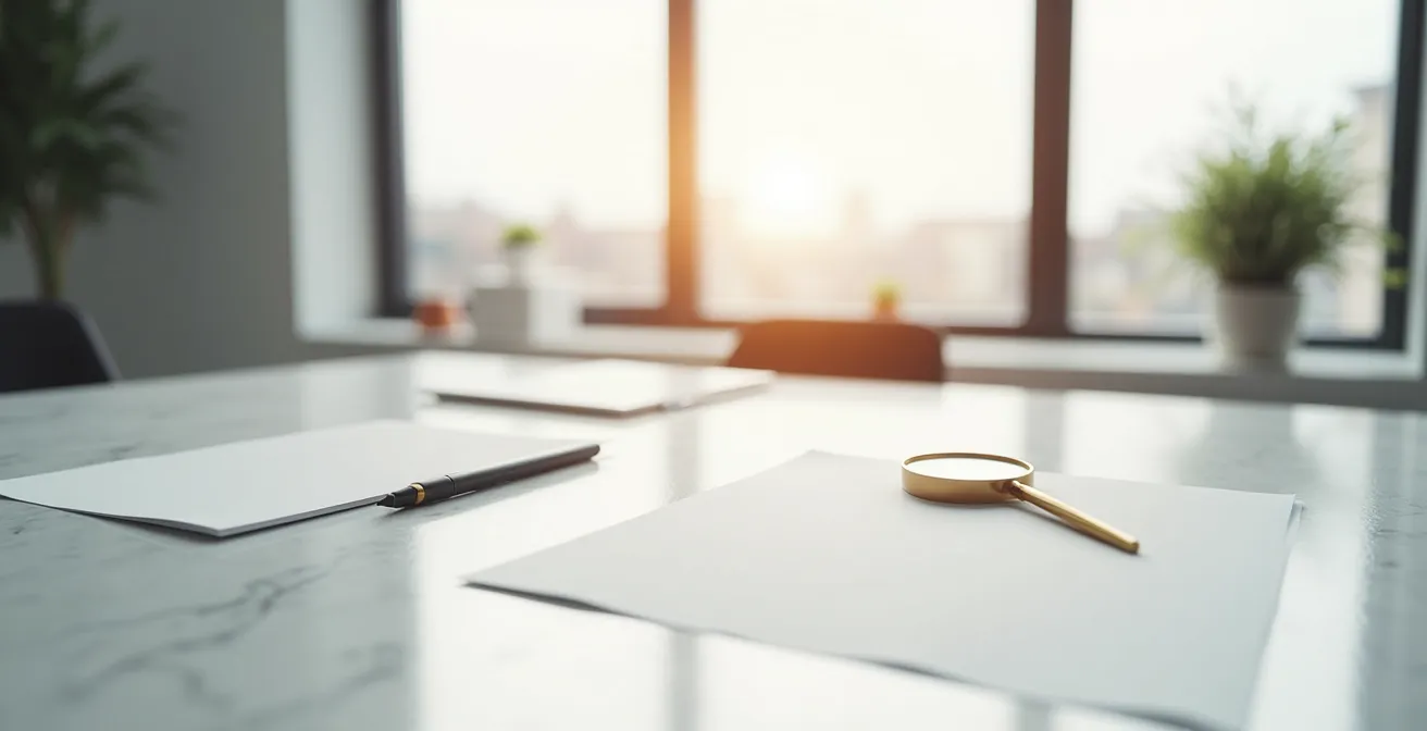Documents contractuels organisés sur bureau avec loupe symbolisant l'audit juridique préventif