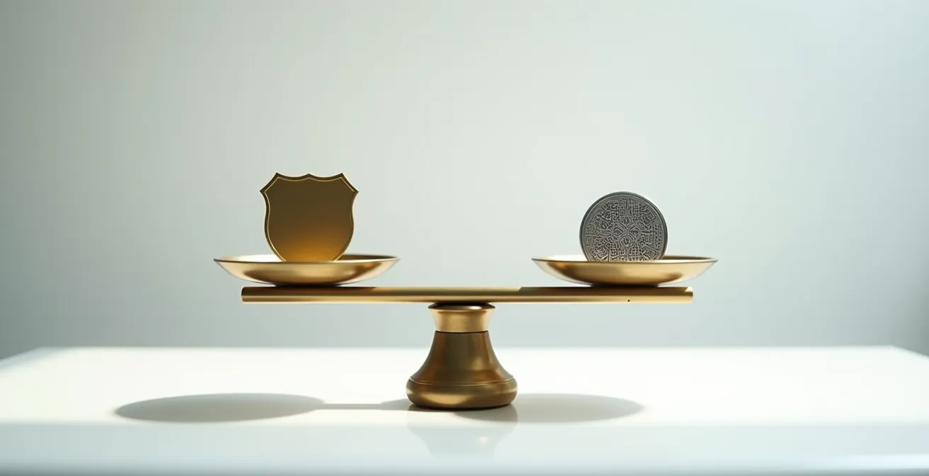 Balance équilibrée comparant symboliquement deux options de bonus d'assurance automobile