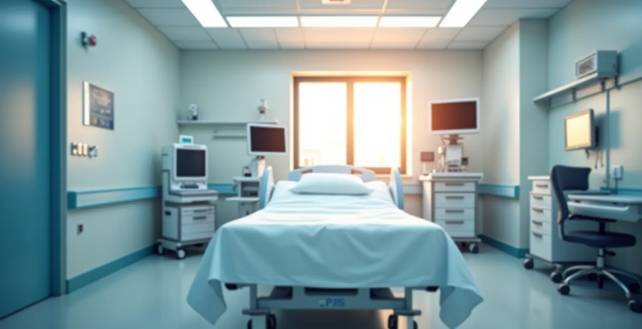 Chambre d'hôpital moderne préparée pour l'accueil d'un patient rapatrié