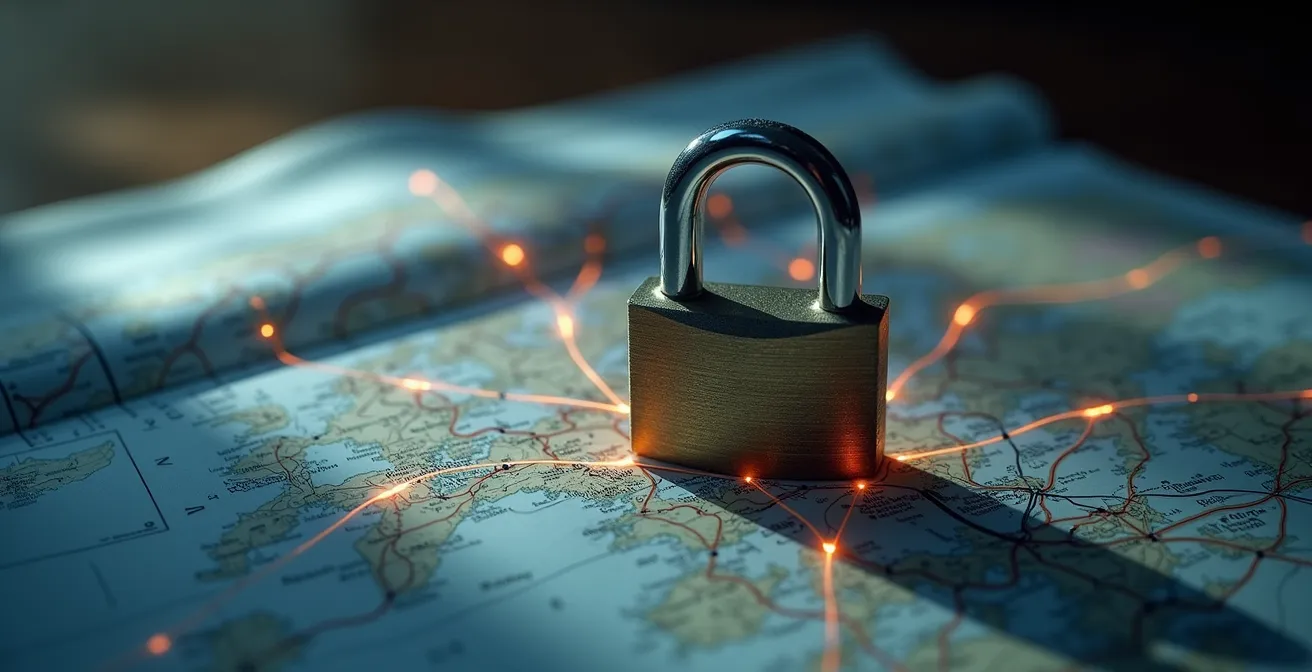 Vue symbolique d'un cadenas numérique protégeant des données de localisation
