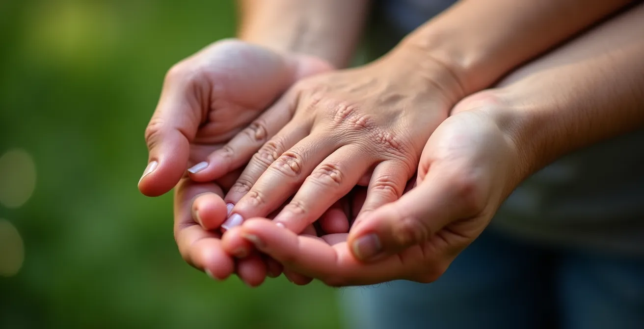 Trois générations d'une famille réunies dans un jardin ensoleillé